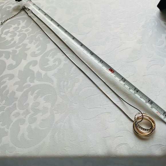 Trinity Necklace, Interlocking Trimetal Rings Rose Gold, Gold & Silver Zirconia - Picture 4 of 12